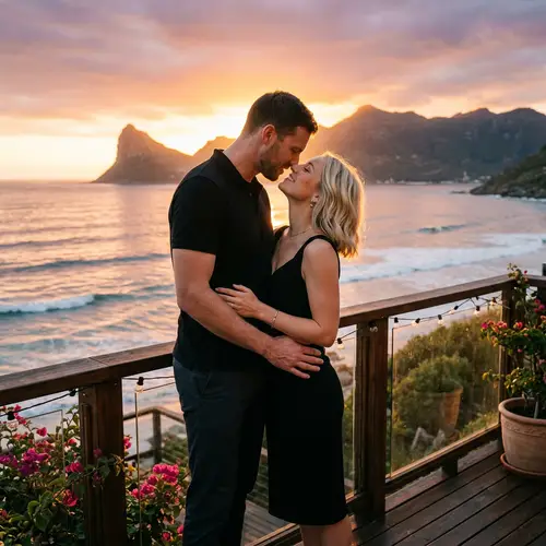 Romantic Sunset Kiss by the Ocean