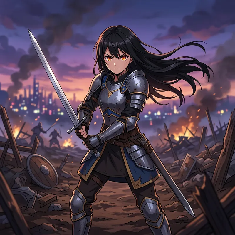 Stunning Anime War Girl wielding Silver Sword
