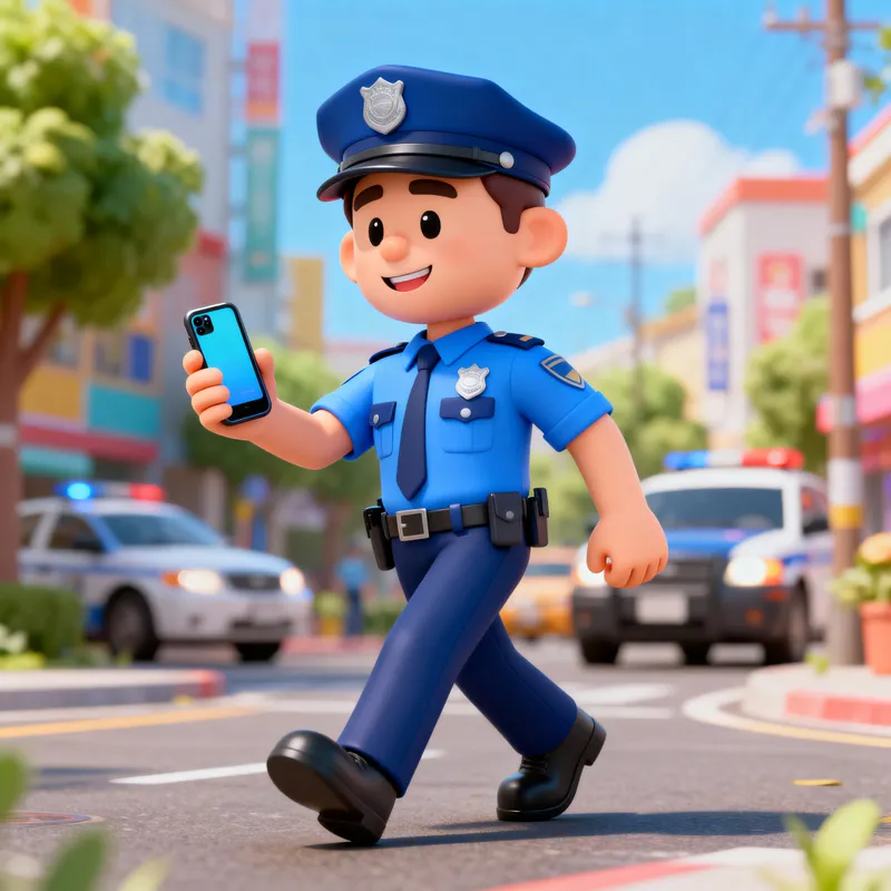 3D Cartoon Police Man with Smartphone