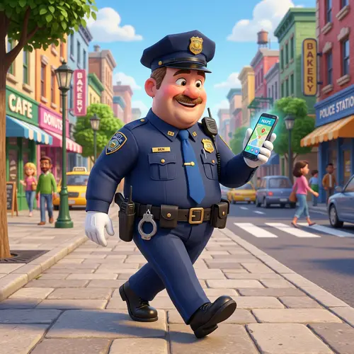 3D Cartoon Police Man with Smartphone
