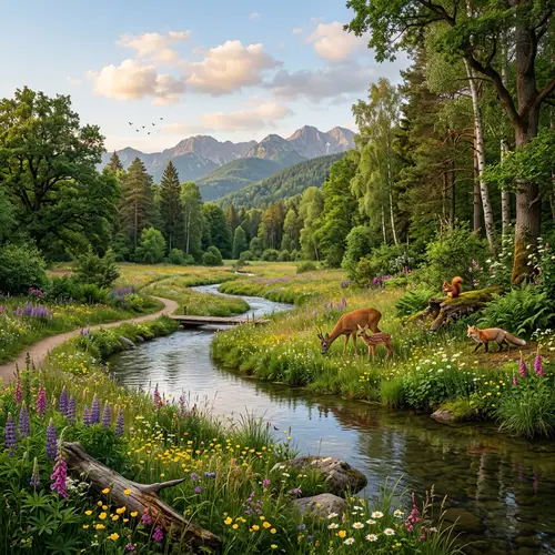 Beautiful Realistic Natural Landscape with Wildlife