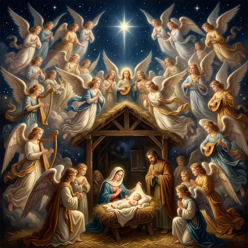 Angels Celebrate the Birth of Baby Jesus