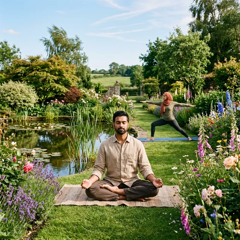 Tranquil Meditation Surrounded by Blooming Flora