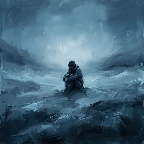 Abstract Loneliness Art: Solitude in Cool Blue Tones
