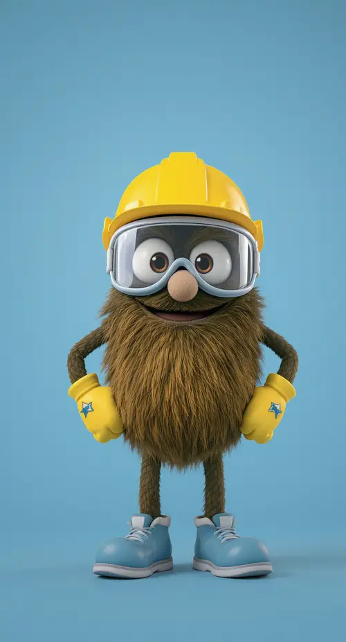 Fun Safety Mascot with Goggles and Gloves