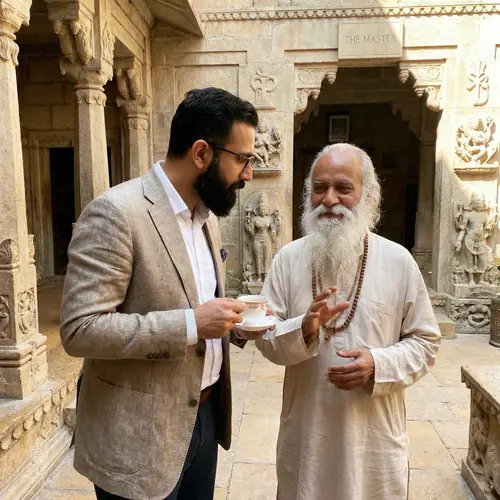 Indian Handsome Man Talking with Zen Master