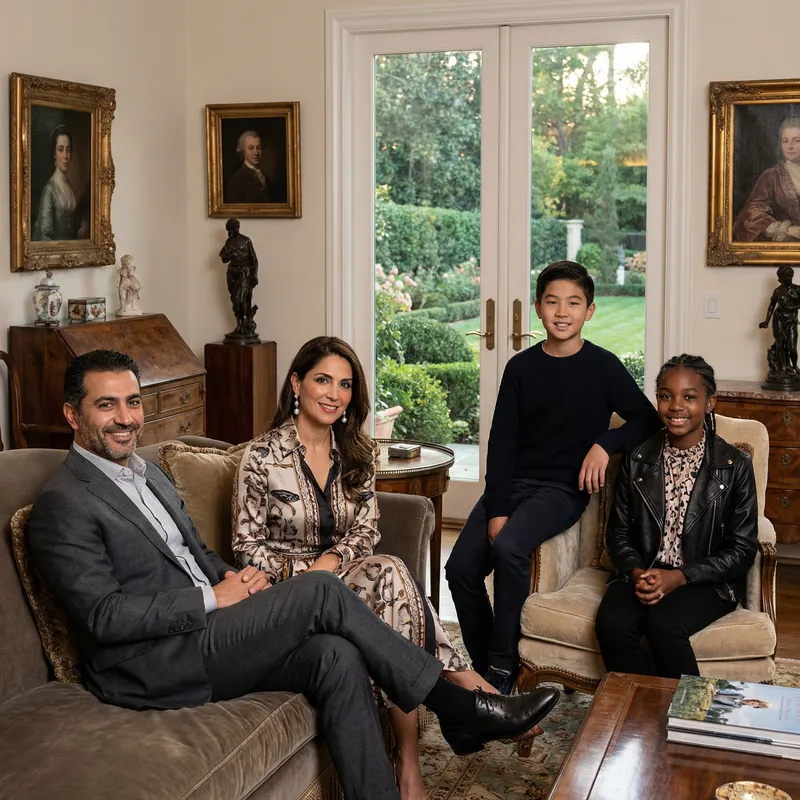 Rich Multicultural Family in Opulent Setting