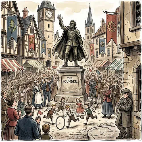 Editorial Cartoon of a Celebratory Town Scene