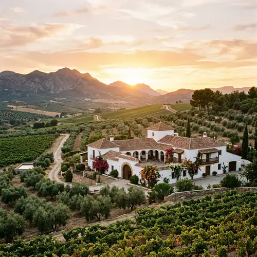 Scenic Spanish Hacienda Landscape with Olive Trees and Vineyards