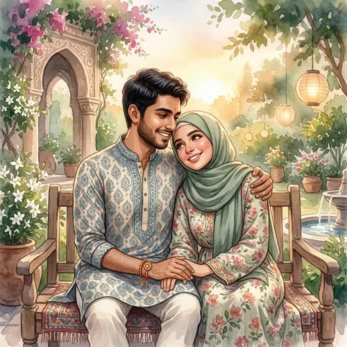 Interfaith Romance in Serene Digital Painting