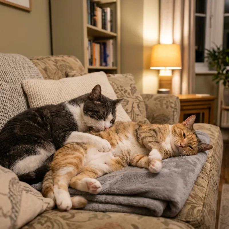 Daddy Cat Lovingly Caresses Mommy Cat's Belly