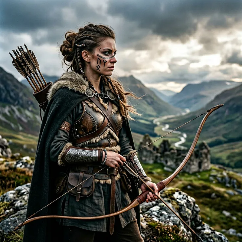 Serious Warrior Woman with Bow and Quiver Ready to Fight