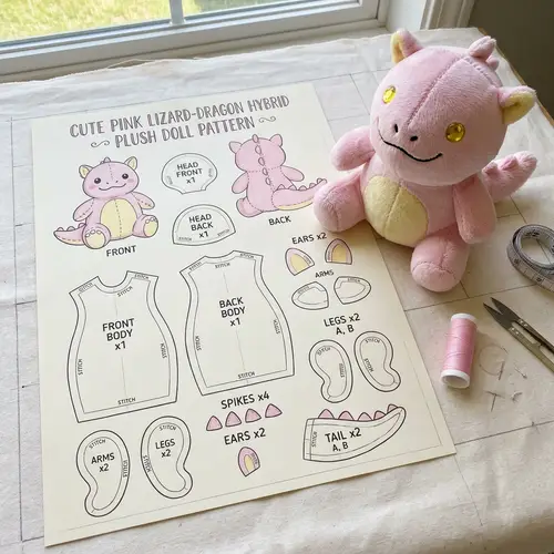 Cute Pink Lizard-Dragon Plush Doll