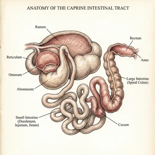 Detailed Goat Intestinal Tract Anatomy Illustration