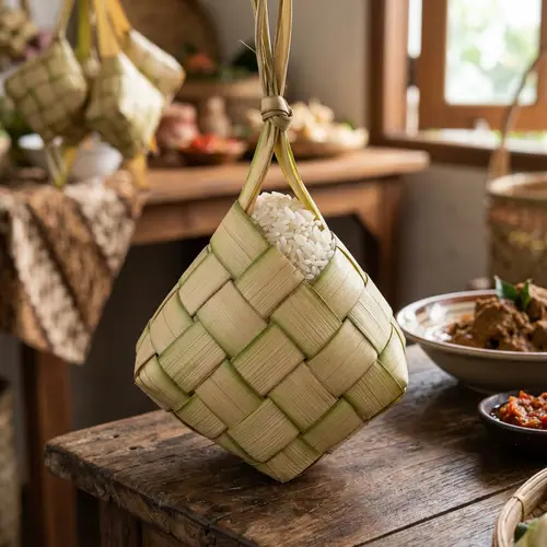 Ketupat: Traditional Rice-Filled Palm Leaf Pouch