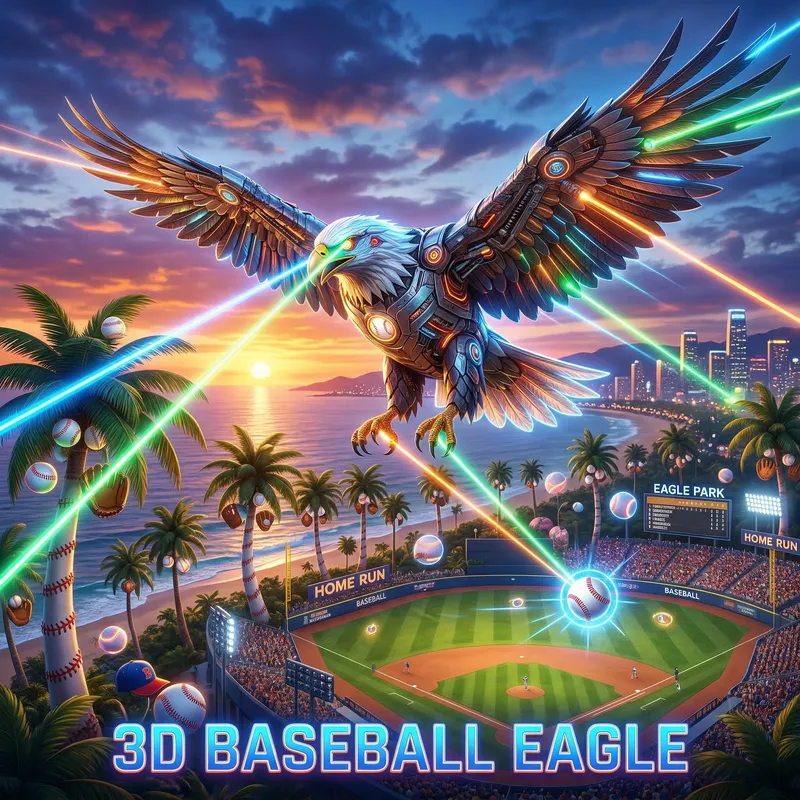 3D Eagle with Baseball Palm Trees & Laser Beams