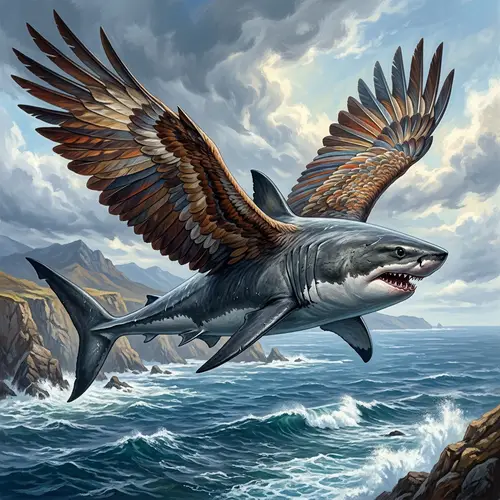 Majestic Shark with Wings - Surreal Hybrid Illustration