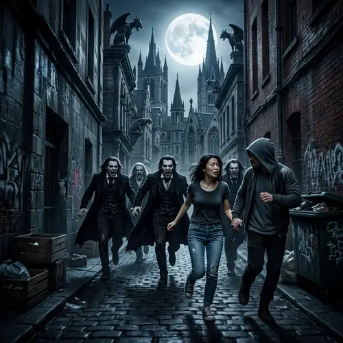 Menacing Vampires Chasing Asian Female & Male | Dark Alley Scene