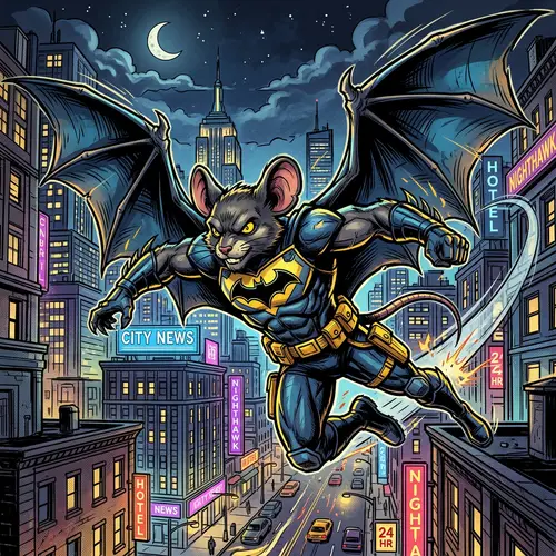 Bat-Mouse Hybrid Superheroic Character in Comic Book Style