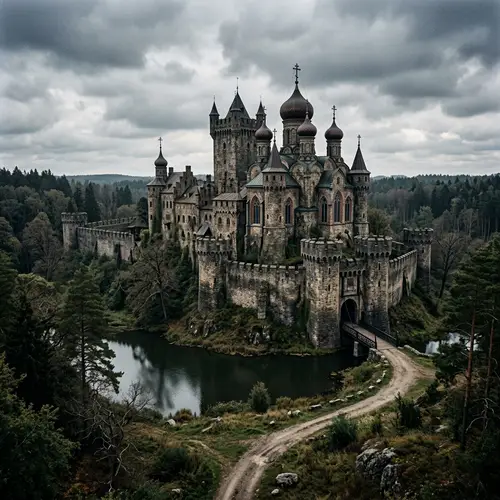 Gothic Russian Castle with Onion Domes - Architectural Fusion
