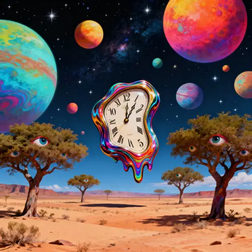Melting Clock in a Surreal Desert Landscape