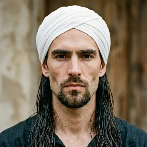 White Male Headshot with Turban and Distinct Features