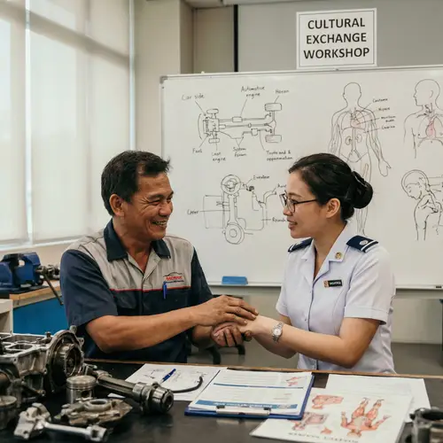 Cultural Exchange: Filipino Automotive Instructor Bonds with Singaporean Nursing Student