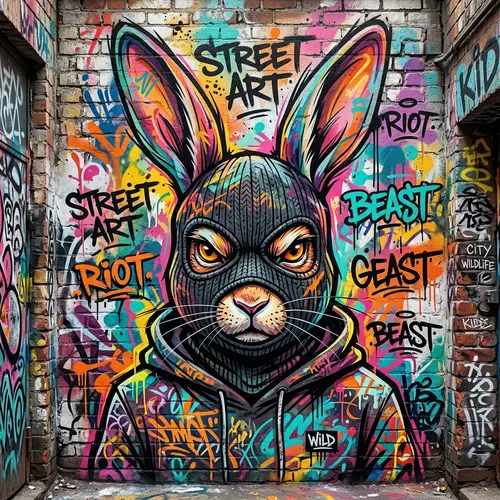 Graffiti Rabbit Art: Bandit Balaclava Street Mural