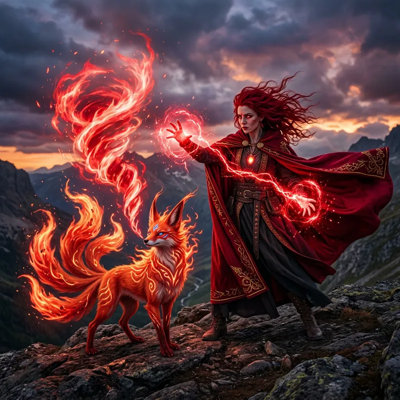 Delphox and Scarlet Witch: Mystical Fire Creature Artwork