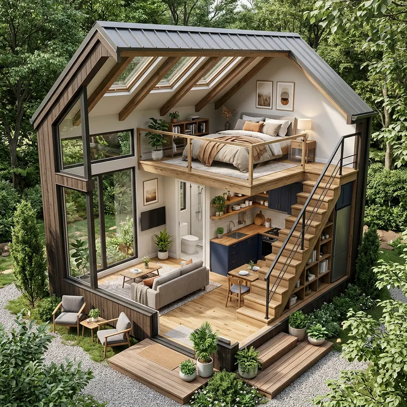 400 Sq Ft Loft House 3D Design Ideas