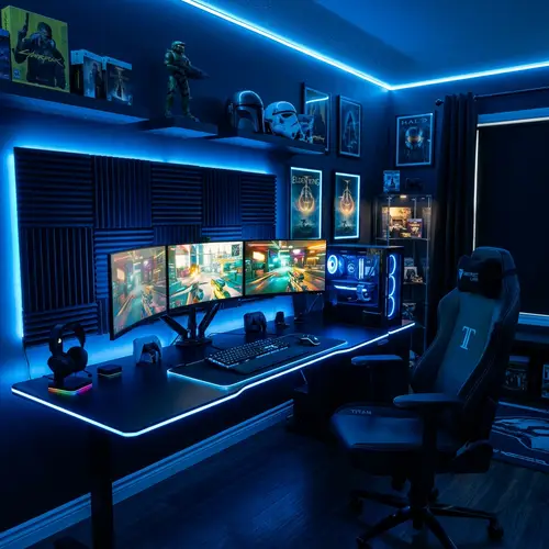 Futuristic Gaming Room Setup with RGB Lights