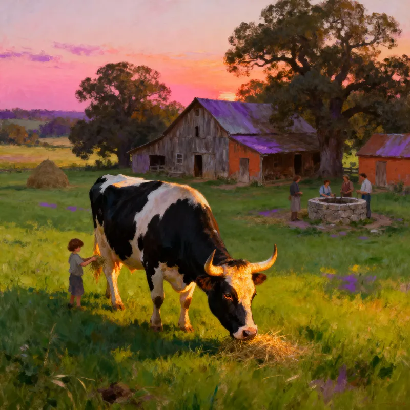 Peaceful Pastoral Scene at Golden Hour