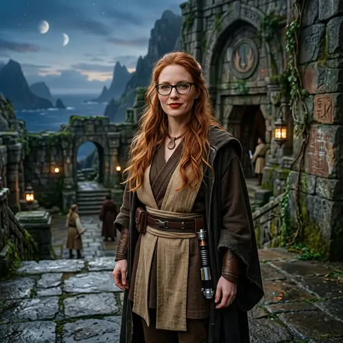 Woman Jedi with Copper-Red Hair and Glasses