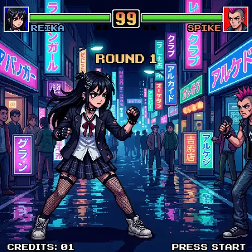 90s Pixel Art Fighter Character - Gothic Anime Style