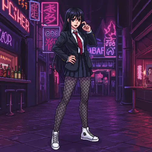 90s Pixel Art Fighter Character - Gothic Anime Style