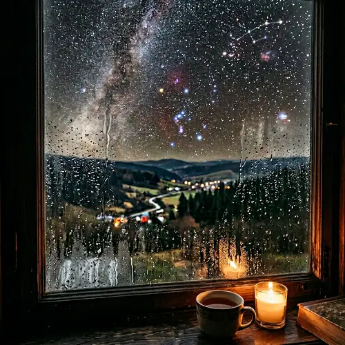 Starry Night Through Wet Window