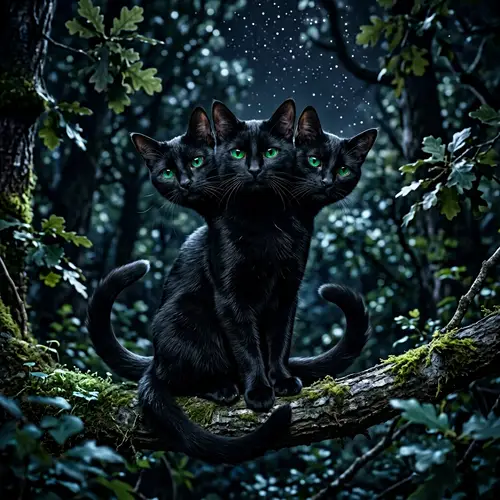 Unique Nocturnal Feline Creature with Three Heads