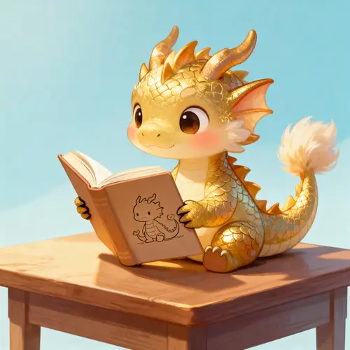 Cute Dragon Reading a Book - Adorable Fantasy Art