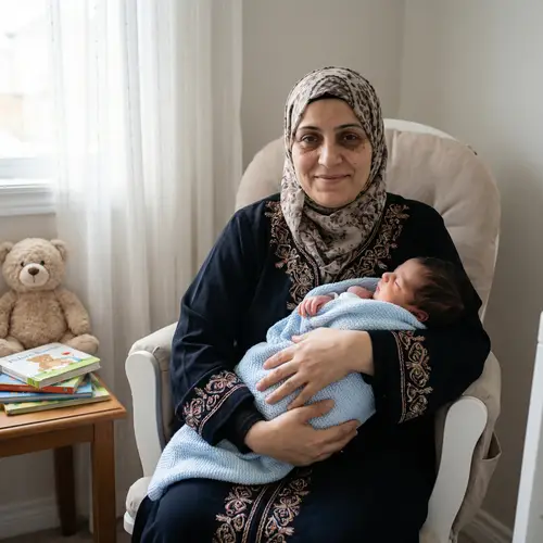 Middle-Eastern Mother Cradling Newborn Baby | Serene Nursery Scene