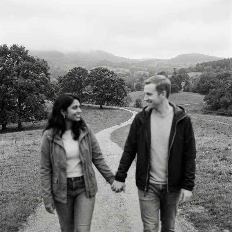 Interracial Couple Embracing in Serene Monochrome Setting Interracial Couple Embracing in Serene Monochrome Setting