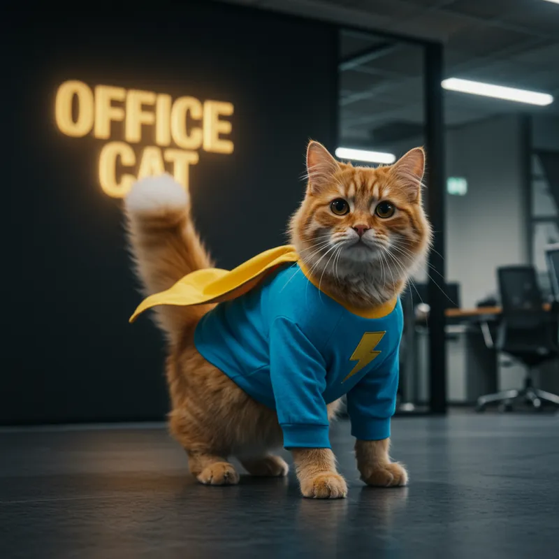 Heroic Office Cat in Superhero Outfit