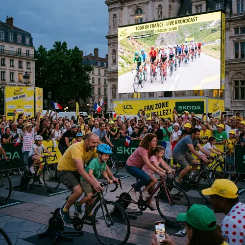 Exciting Bicycle Race in City Square During Tour de France