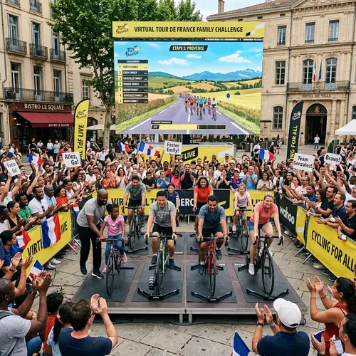 Virtual Family Bike Race Spectacle in City Square | Tour de France Scene