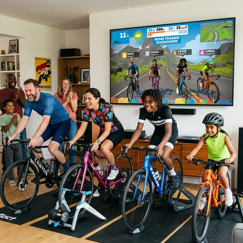 Home-Based Family Bike Racing on Digital Screen - Healthy Fun