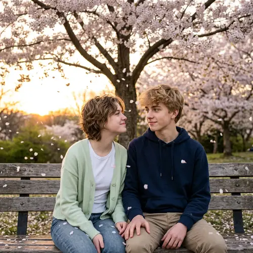 Romantic Teenagers Under Cherry Blossom Tree | Sunset Moment