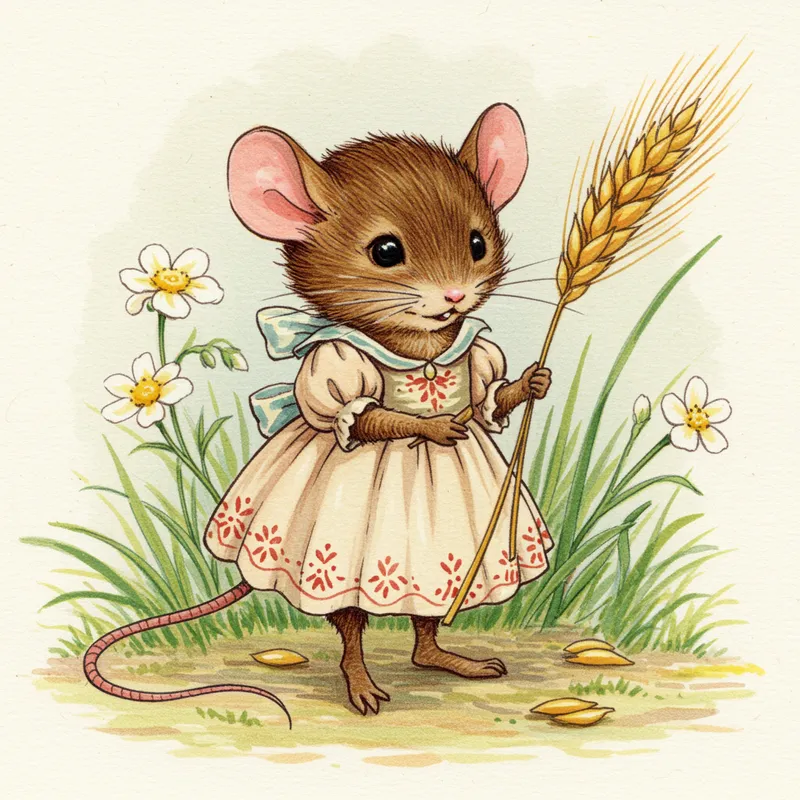Thumbelina's Mouse in Dress with Wheat Thumbelina's Mouse in Dress with Wheat