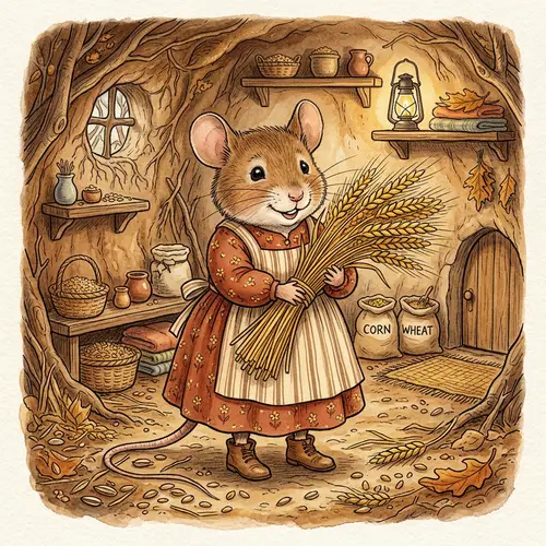 Thumbelina's Mouse in Dress with Wheat