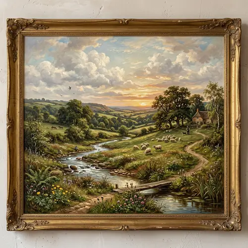Vintage Landscape Oil Painting with Scenic Beauty