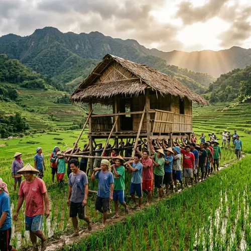 Filipino Farmers Unite to Lift Traditional House