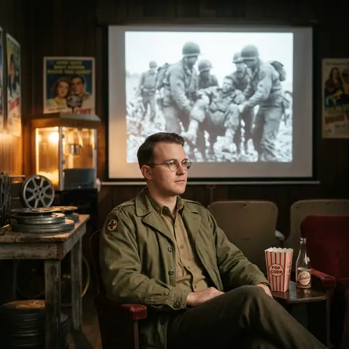 Mid-20th Century American Army Medic Reliving WWII Scenes